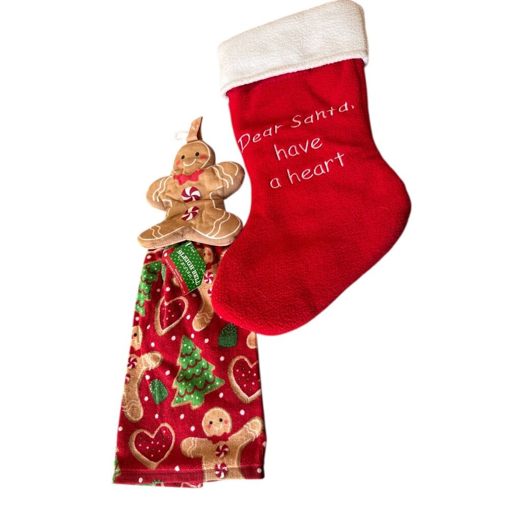 Gingerbread Kitchen Towel & Double Sided Christmas Stocking Sleigh Bell Bistro